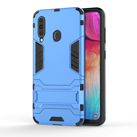 Silikon Hülle Handyhülle und Kunststoff Schutzhülle Hartschalen Tasche mit Ständer KC1 für Samsung Galaxy A60 Hellblau