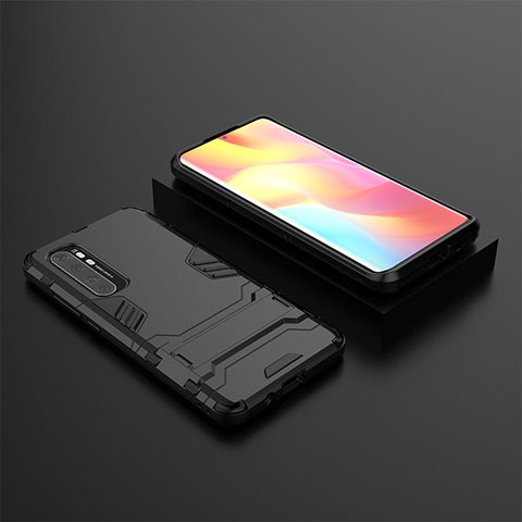 Silikon Hülle Handyhülle und Kunststoff Schutzhülle Hartschalen Tasche mit Ständer KC1 für Xiaomi Mi Note 10 Lite Schwarz