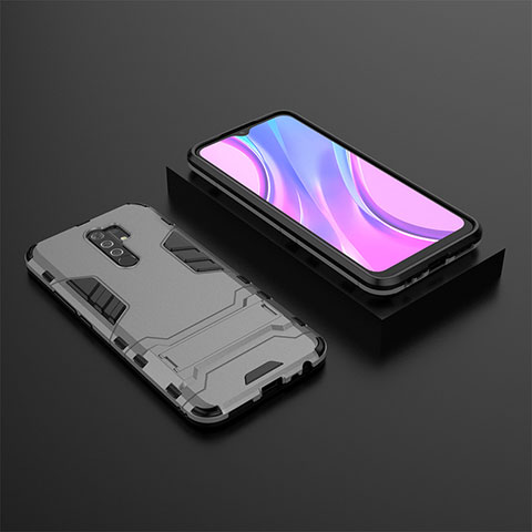 Silikon Hülle Handyhülle und Kunststoff Schutzhülle Hartschalen Tasche mit Ständer KC1 für Xiaomi Redmi 9 Prime India Grau