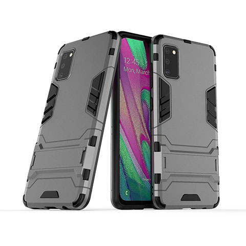 Silikon Hülle Handyhülle und Kunststoff Schutzhülle Hartschalen Tasche mit Ständer KC2 für Samsung Galaxy A41 Grau