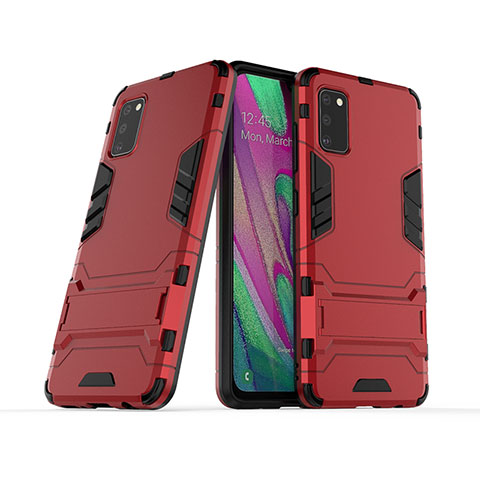 Silikon Hülle Handyhülle und Kunststoff Schutzhülle Hartschalen Tasche mit Ständer KC2 für Samsung Galaxy A41 Rot