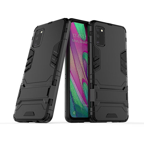 Silikon Hülle Handyhülle und Kunststoff Schutzhülle Hartschalen Tasche mit Ständer KC2 für Samsung Galaxy A41 Schwarz