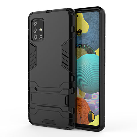 Silikon Hülle Handyhülle und Kunststoff Schutzhülle Hartschalen Tasche mit Ständer KC2 für Samsung Galaxy A51 4G Schwarz