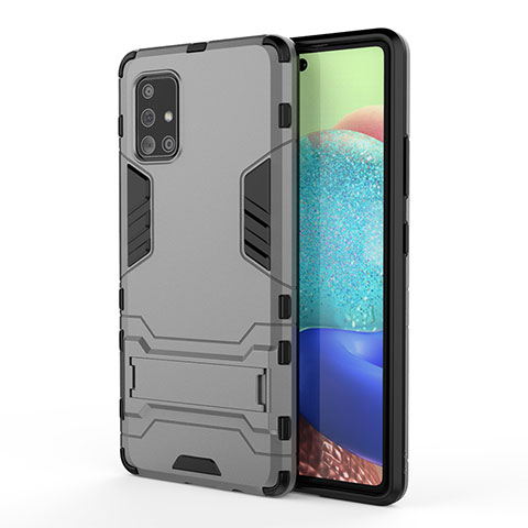 Silikon Hülle Handyhülle und Kunststoff Schutzhülle Hartschalen Tasche mit Ständer KC2 für Samsung Galaxy A71 4G A715 Grau