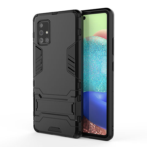 Silikon Hülle Handyhülle und Kunststoff Schutzhülle Hartschalen Tasche mit Ständer KC2 für Samsung Galaxy A71 5G Schwarz