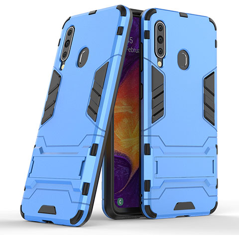 Silikon Hülle Handyhülle und Kunststoff Schutzhülle Hartschalen Tasche mit Ständer KC2 für Samsung Galaxy M40 Hellblau