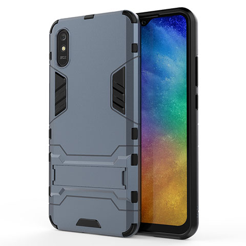 Silikon Hülle Handyhülle und Kunststoff Schutzhülle Hartschalen Tasche mit Ständer KC2 für Xiaomi Redmi 9A Blau