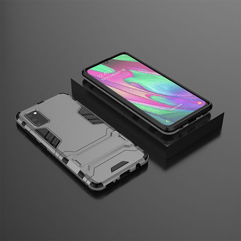 Silikon Hülle Handyhülle und Kunststoff Schutzhülle Hartschalen Tasche mit Ständer KC3 für Samsung Galaxy A41 Grau