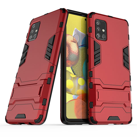 Silikon Hülle Handyhülle und Kunststoff Schutzhülle Hartschalen Tasche mit Ständer KC3 für Samsung Galaxy A51 4G Rot