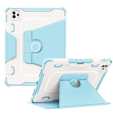 Silikon Hülle Handyhülle und Kunststoff Schutzhülle Hartschalen Tasche mit Ständer L04 für Apple iPad Pro 11 (2021) Blau