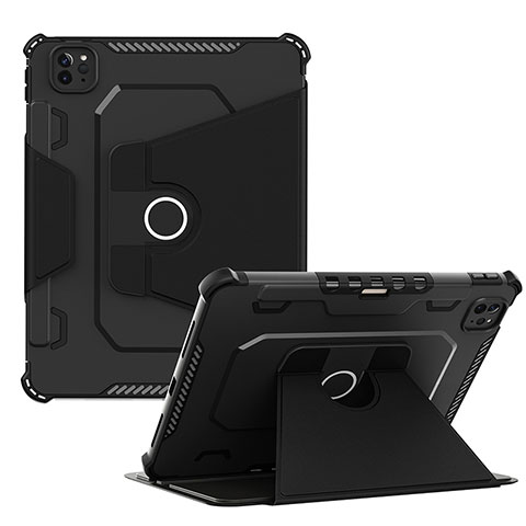 Silikon Hülle Handyhülle und Kunststoff Schutzhülle Hartschalen Tasche mit Ständer L04 für Apple iPad Pro 11 (2022) Schwarz