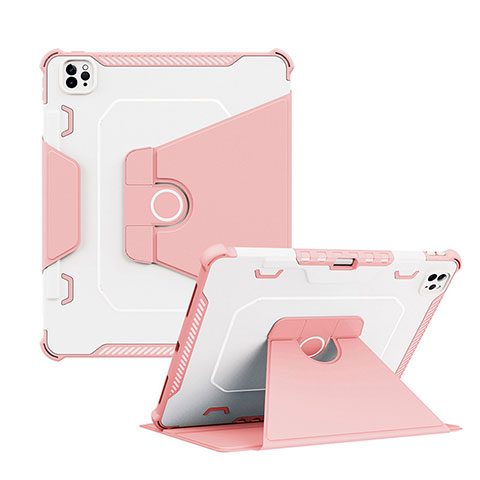 Silikon Hülle Handyhülle und Kunststoff Schutzhülle Hartschalen Tasche mit Ständer L04 für Apple iPad Pro 12.9 (2020) Rosa