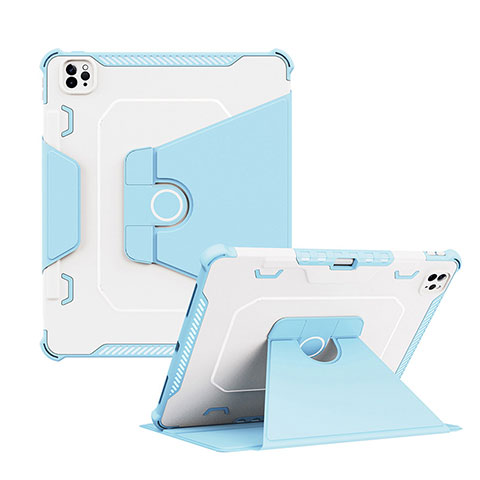 Silikon Hülle Handyhülle und Kunststoff Schutzhülle Hartschalen Tasche mit Ständer L04 für Apple iPad Pro 12.9 (2021) Blau