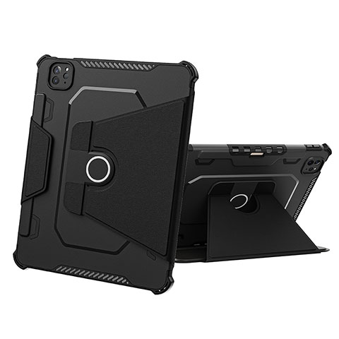 Silikon Hülle Handyhülle und Kunststoff Schutzhülle Hartschalen Tasche mit Ständer L05 für Apple iPad Pro 11 (2022) Schwarz