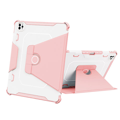 Silikon Hülle Handyhülle und Kunststoff Schutzhülle Hartschalen Tasche mit Ständer L05 für Apple iPad Pro 12.9 (2020) Rosa