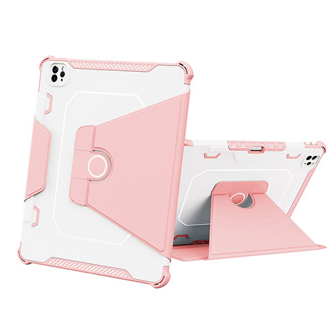Silikon Hülle Handyhülle und Kunststoff Schutzhülle Hartschalen Tasche mit Ständer L05 für Apple iPad Pro 12.9 (2022) Rosa