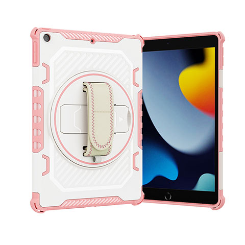 Silikon Hülle Handyhülle und Kunststoff Schutzhülle Hartschalen Tasche mit Ständer L06 für Apple iPad 10.2 (2019) Rosegold