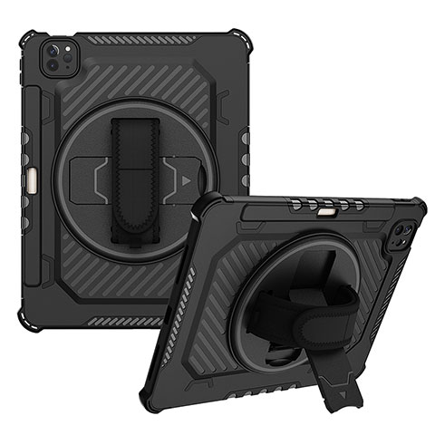 Silikon Hülle Handyhülle und Kunststoff Schutzhülle Hartschalen Tasche mit Ständer L06 für Apple iPad Pro 11 (2022) Schwarz