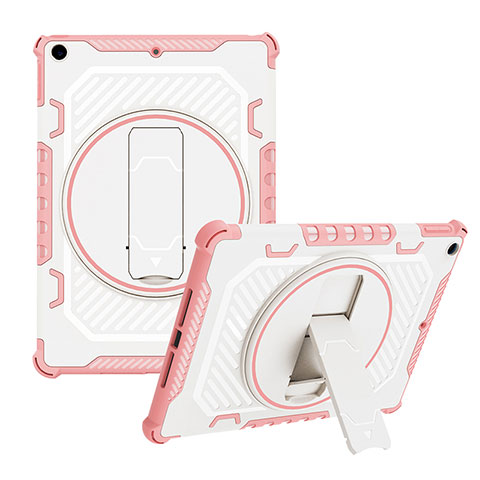 Silikon Hülle Handyhülle und Kunststoff Schutzhülle Hartschalen Tasche mit Ständer L08 für Apple iPad 10.2 (2020) Rosegold