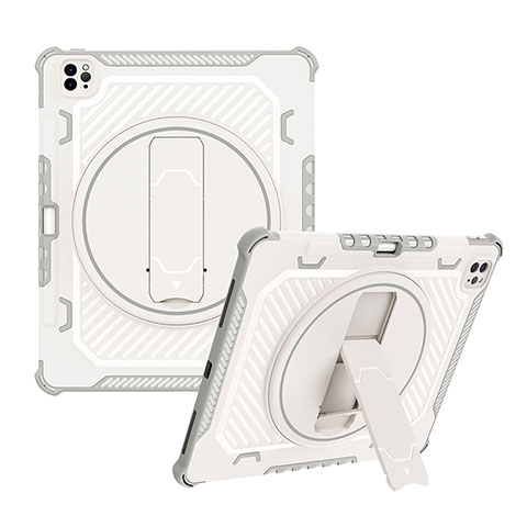 Silikon Hülle Handyhülle und Kunststoff Schutzhülle Hartschalen Tasche mit Ständer L08 für Apple iPad Pro 12.9 (2022) Grau