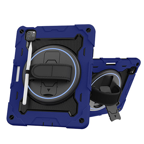 Silikon Hülle Handyhülle und Kunststoff Schutzhülle Hartschalen Tasche mit Ständer L10 für Apple iPad Pro 11 (2022) Blau
