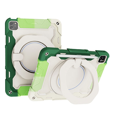 Silikon Hülle Handyhülle und Kunststoff Schutzhülle Hartschalen Tasche mit Ständer L12 für Apple iPad Pro 11 (2022) Grün