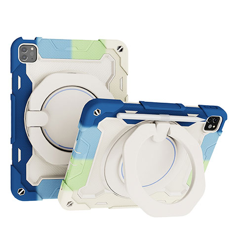 Silikon Hülle Handyhülle und Kunststoff Schutzhülle Hartschalen Tasche mit Ständer L12 für Apple iPad Pro 11 (2022) Hellblau