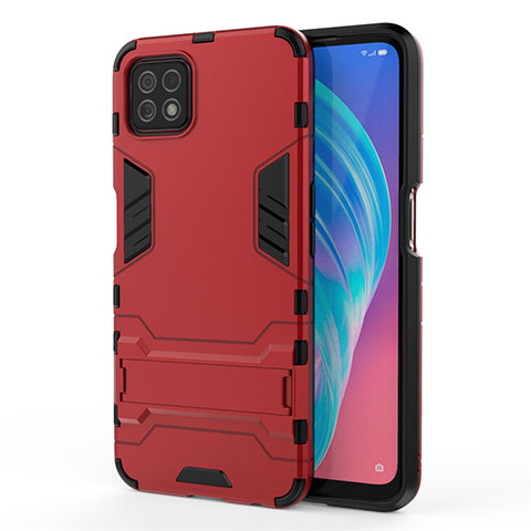 Silikon Hülle Handyhülle und Kunststoff Schutzhülle Hartschalen Tasche mit Ständer M01 für Oppo A53 5G Rot