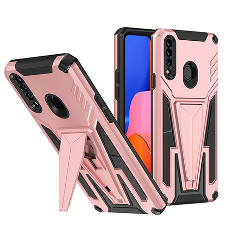 Silikon Hülle Handyhülle und Kunststoff Schutzhülle Hartschalen Tasche mit Ständer MQ1 für Samsung Galaxy A20s Rosegold