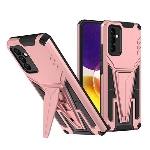 Silikon Hülle Handyhülle und Kunststoff Schutzhülle Hartschalen Tasche mit Ständer MQ1 für Samsung Galaxy A24 4G Rosegold