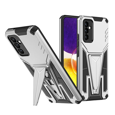 Silikon Hülle Handyhülle und Kunststoff Schutzhülle Hartschalen Tasche mit Ständer MQ1 für Samsung Galaxy A34 5G Silber