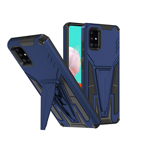 Silikon Hülle Handyhülle und Kunststoff Schutzhülle Hartschalen Tasche mit Ständer MQ1 für Samsung Galaxy A51 4G Blau