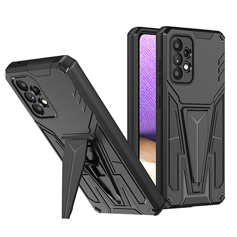 Silikon Hülle Handyhülle und Kunststoff Schutzhülle Hartschalen Tasche mit Ständer MQ1 für Samsung Galaxy A52 4G Schwarz