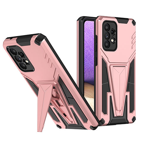 Silikon Hülle Handyhülle und Kunststoff Schutzhülle Hartschalen Tasche mit Ständer MQ1 für Samsung Galaxy A52 5G Rosegold