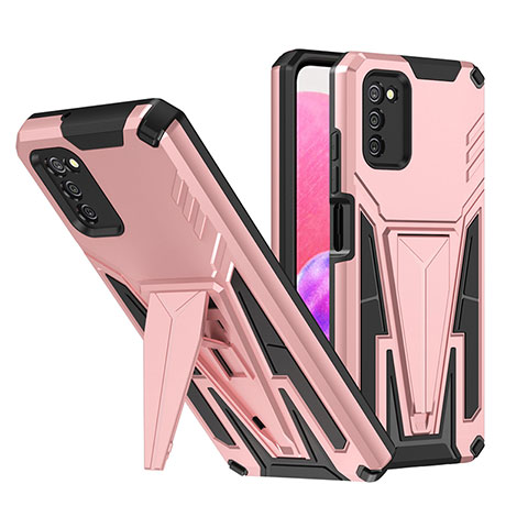 Silikon Hülle Handyhülle und Kunststoff Schutzhülle Hartschalen Tasche mit Ständer MQ1 für Samsung Galaxy F02S SM-E025F Rosegold