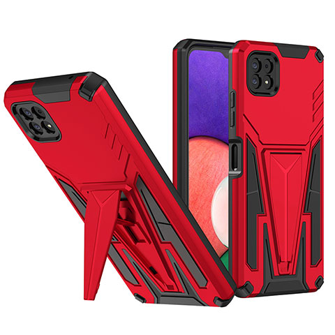 Silikon Hülle Handyhülle und Kunststoff Schutzhülle Hartschalen Tasche mit Ständer MQ1 für Samsung Galaxy F42 5G Rot
