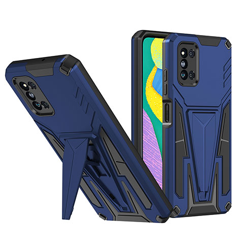 Silikon Hülle Handyhülle und Kunststoff Schutzhülle Hartschalen Tasche mit Ständer MQ1 für Samsung Galaxy F52 5G Blau