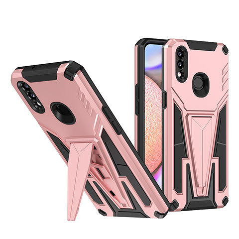 Silikon Hülle Handyhülle und Kunststoff Schutzhülle Hartschalen Tasche mit Ständer MQ1 für Samsung Galaxy M01s Rosegold