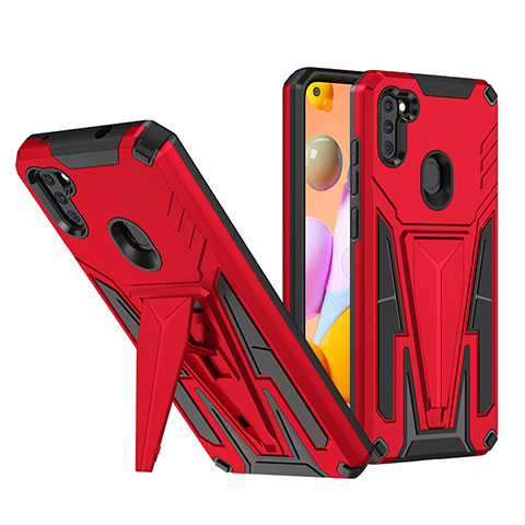 Silikon Hülle Handyhülle und Kunststoff Schutzhülle Hartschalen Tasche mit Ständer MQ1 für Samsung Galaxy M11 Rot