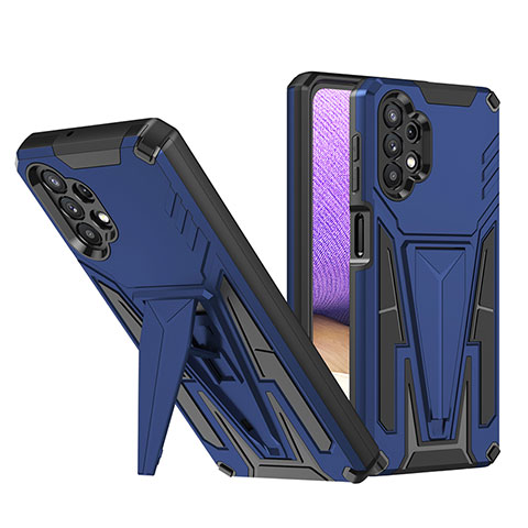 Silikon Hülle Handyhülle und Kunststoff Schutzhülle Hartschalen Tasche mit Ständer MQ1 für Samsung Galaxy M32 5G Blau