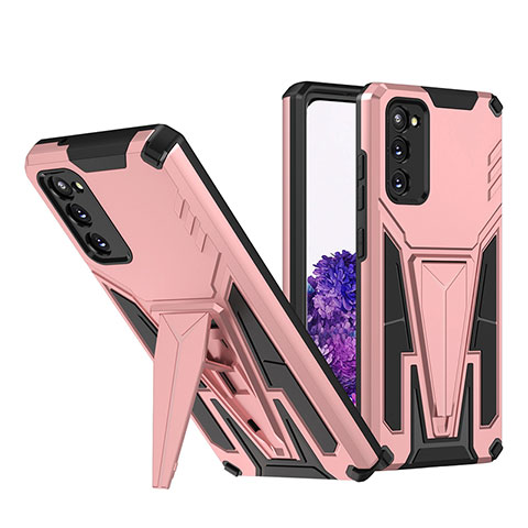 Silikon Hülle Handyhülle und Kunststoff Schutzhülle Hartschalen Tasche mit Ständer MQ1 für Samsung Galaxy S20 5G Rosegold