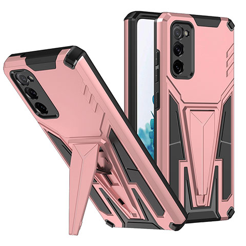 Silikon Hülle Handyhülle und Kunststoff Schutzhülle Hartschalen Tasche mit Ständer MQ1 für Samsung Galaxy S20 FE 5G Rosegold