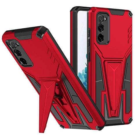 Silikon Hülle Handyhülle und Kunststoff Schutzhülle Hartschalen Tasche mit Ständer MQ1 für Samsung Galaxy S20 FE 5G Rot