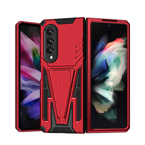 Silikon Hülle Handyhülle und Kunststoff Schutzhülle Hartschalen Tasche mit Ständer MQ1 für Samsung Galaxy Z Fold3 5G Rot