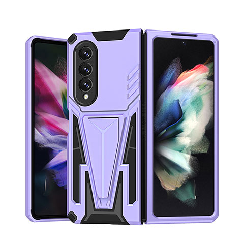 Silikon Hülle Handyhülle und Kunststoff Schutzhülle Hartschalen Tasche mit Ständer MQ1 für Samsung Galaxy Z Fold3 5G Violett