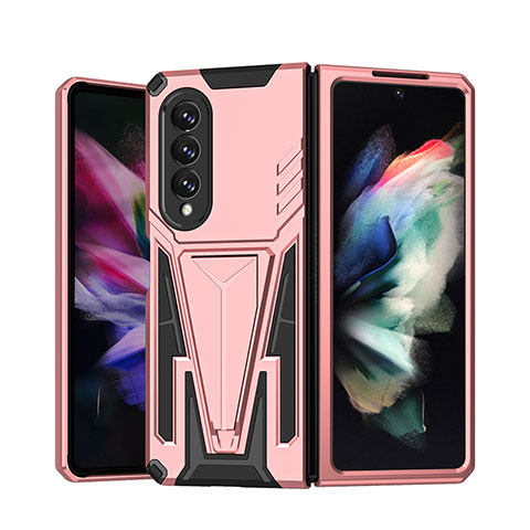 Silikon Hülle Handyhülle und Kunststoff Schutzhülle Hartschalen Tasche mit Ständer MQ1 für Samsung Galaxy Z Fold4 5G Rosegold