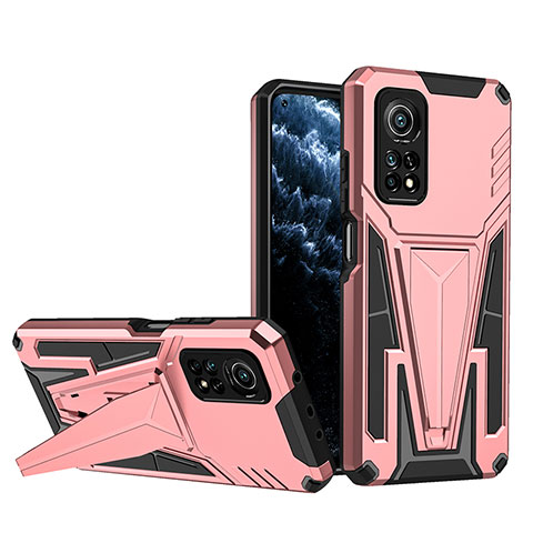 Silikon Hülle Handyhülle und Kunststoff Schutzhülle Hartschalen Tasche mit Ständer MQ1 für Xiaomi Mi 10T 5G Rosegold