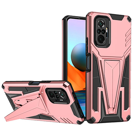 Silikon Hülle Handyhülle und Kunststoff Schutzhülle Hartschalen Tasche mit Ständer MQ1 für Xiaomi Redmi Note 10 Pro 4G Rosegold