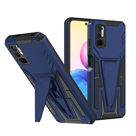 Silikon Hülle Handyhülle und Kunststoff Schutzhülle Hartschalen Tasche mit Ständer MQ1 für Xiaomi Redmi Note 10T 5G Blau