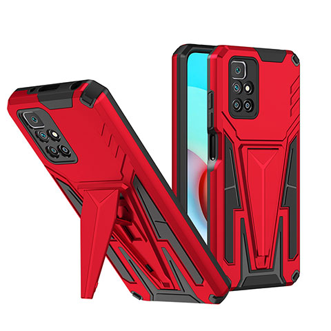 Silikon Hülle Handyhülle und Kunststoff Schutzhülle Hartschalen Tasche mit Ständer MQ1 für Xiaomi Redmi Note 11 4G (2021) Rot